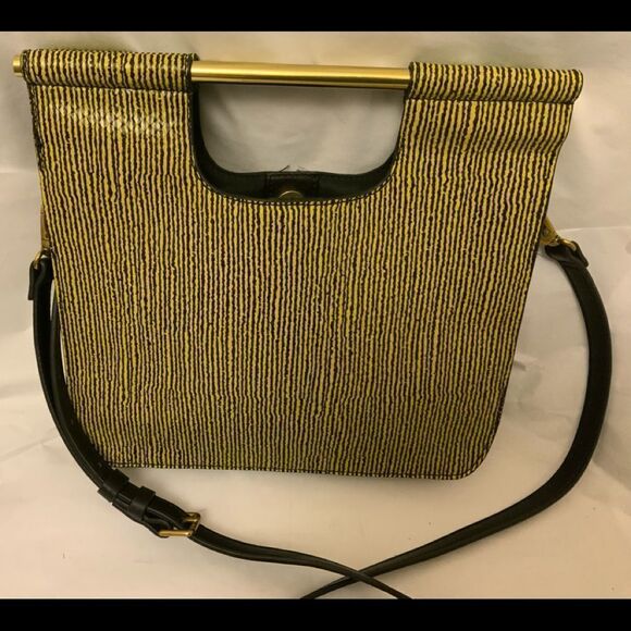 Fossil Whip bag Genuine Leather Purse Green Black Removable Handles rare - Picture 9 of 13